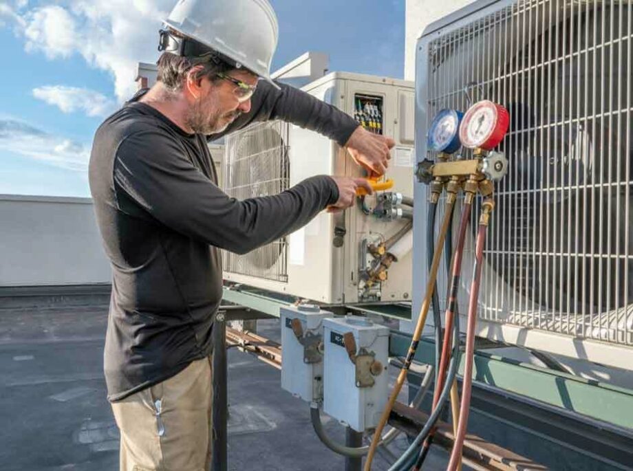 HVAC technician at a job site