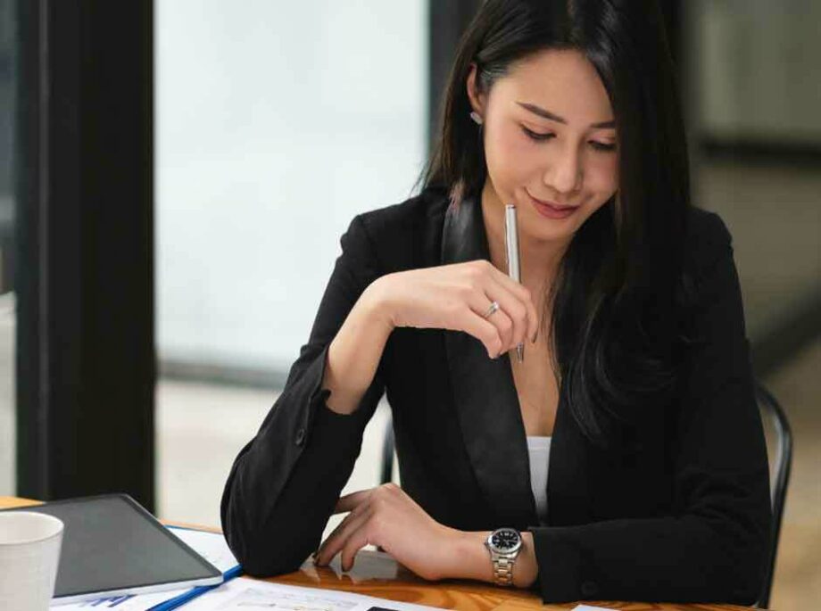 An office worker looking at some paperwork