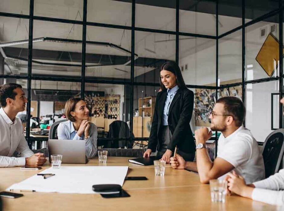 Business meeting with people at a table