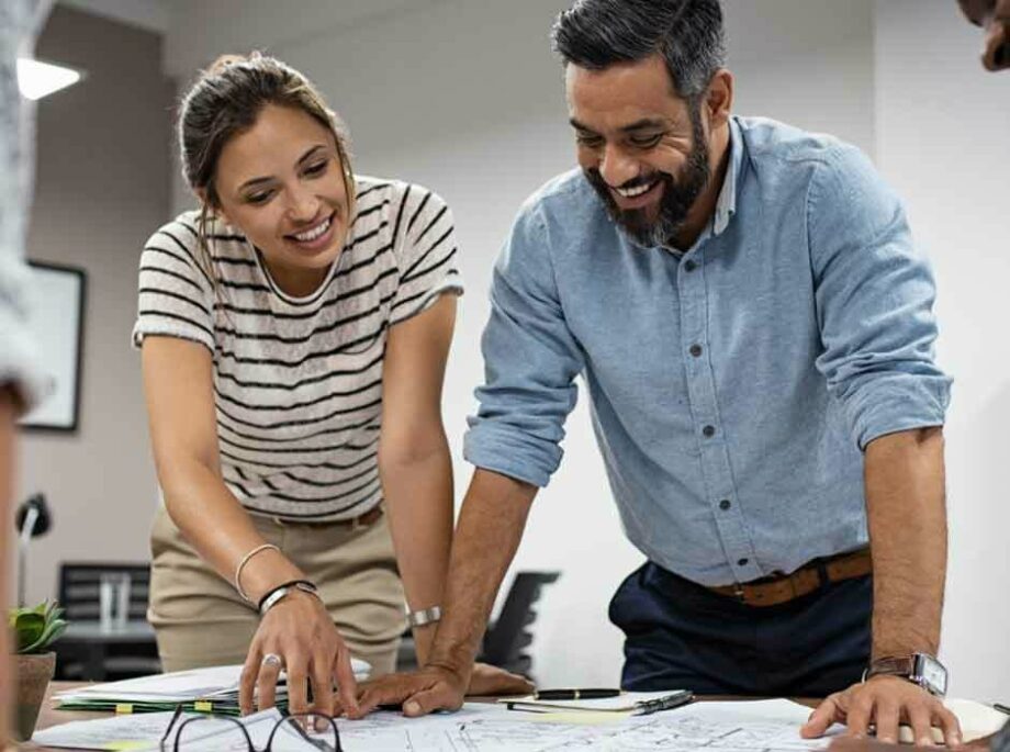 Engineers looking at site plans