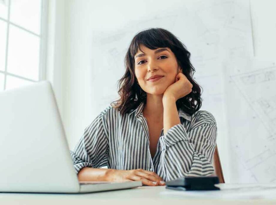 Woman working on laptop