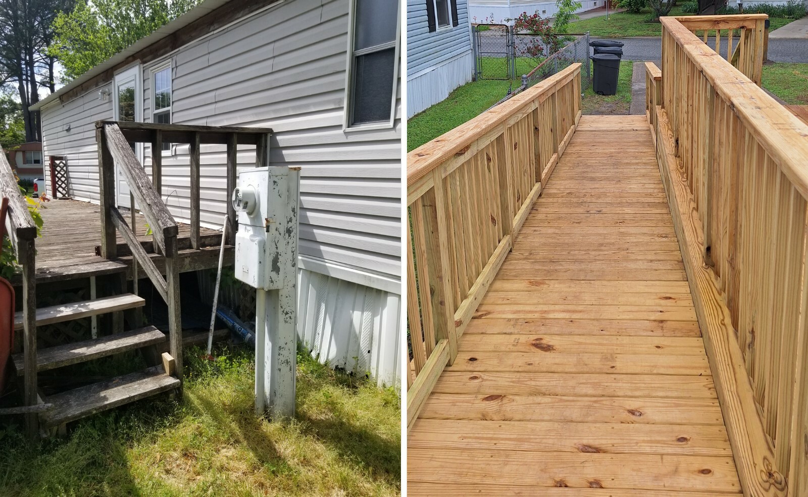 Before and After of home with ramp to deck