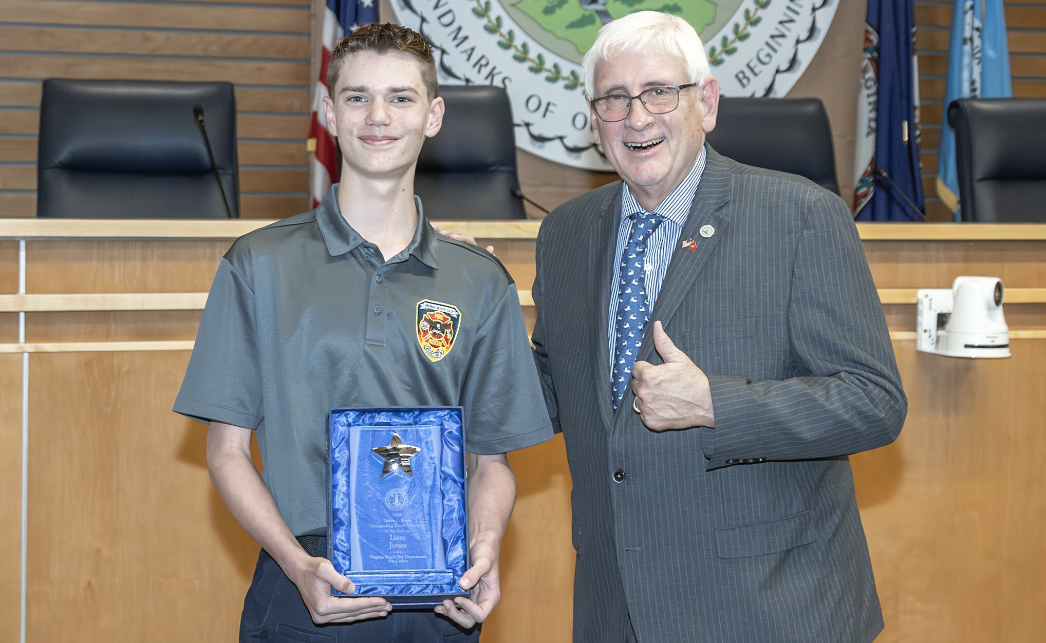 Liam Jones with Mayor Dyer