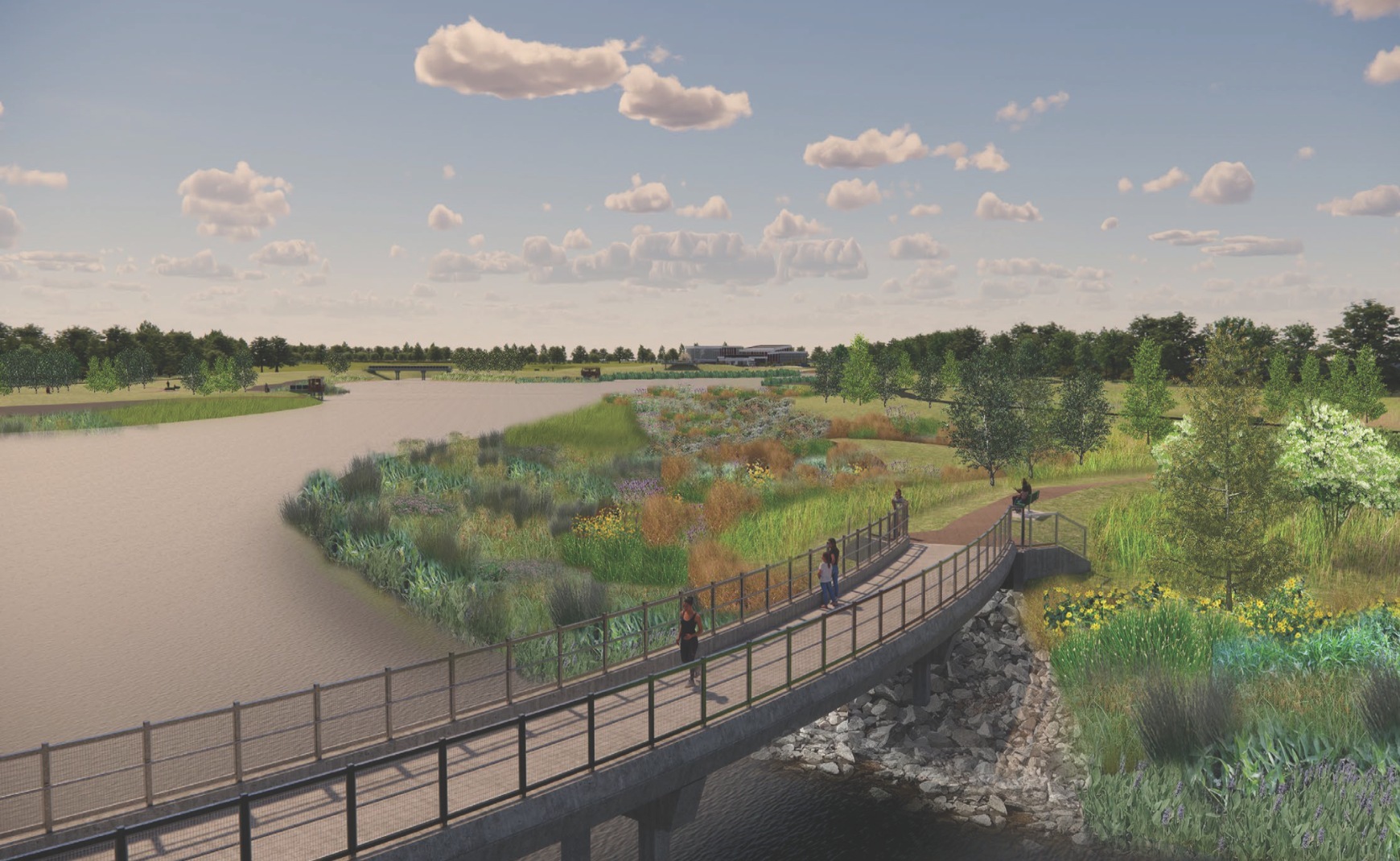 Rendering of pedestrian walkway at Bow Creek Stormwater Park