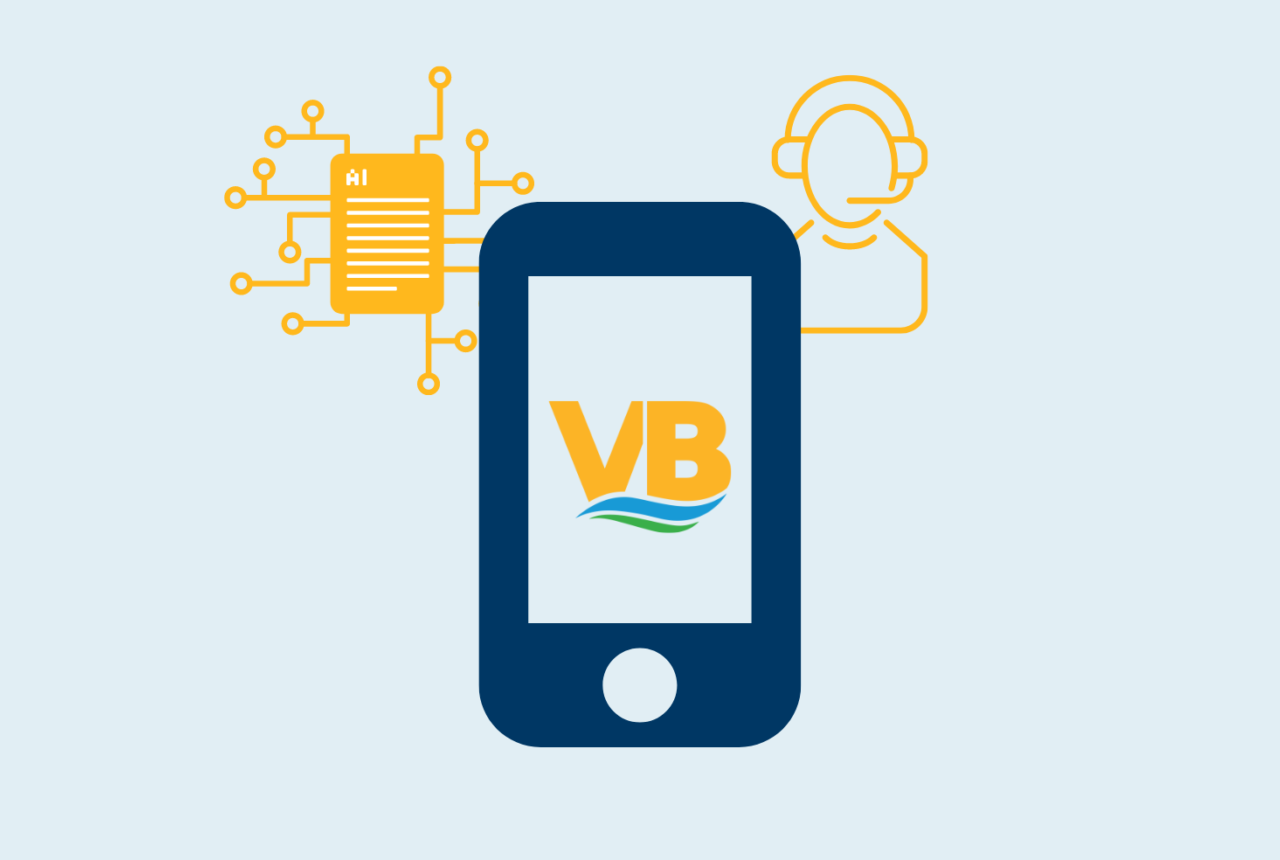 AI Icon and 911 Telecommunicator Icon Connected to phone with VB logo