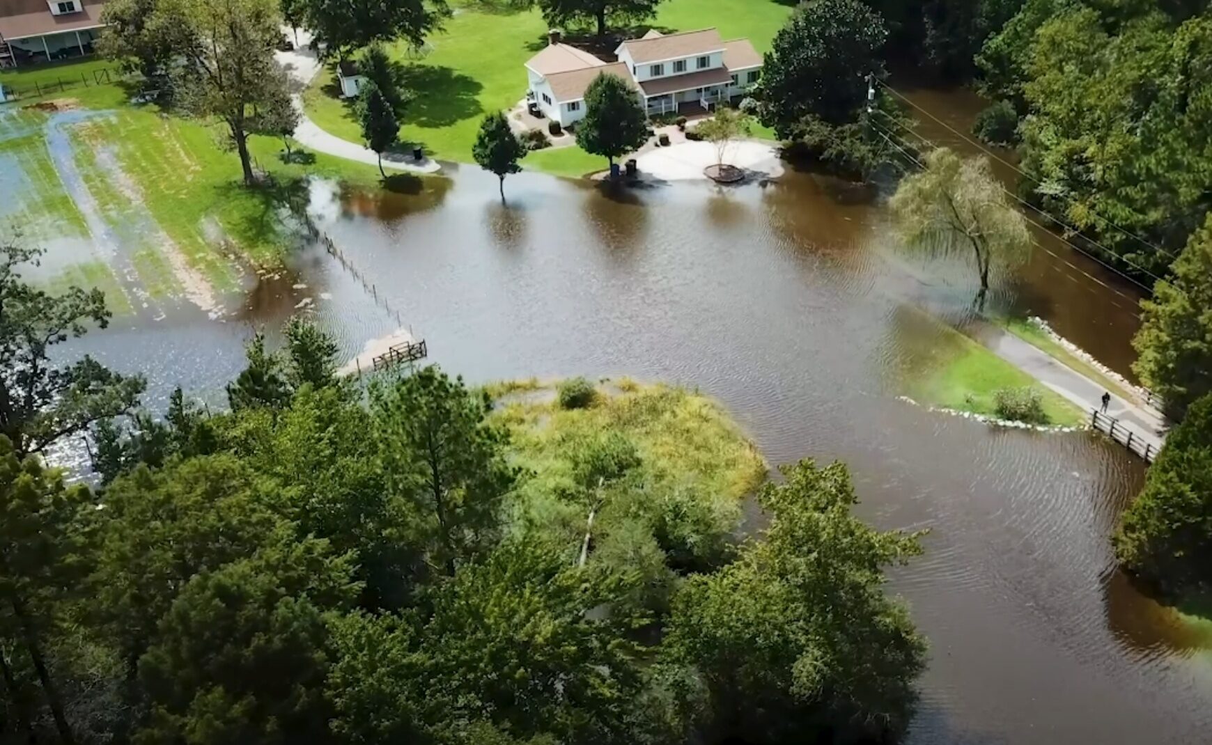 Aerial view of Flooding in neighborhood