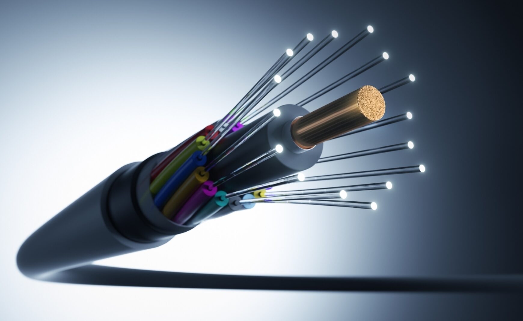Fiber optic cable cross section with core visible