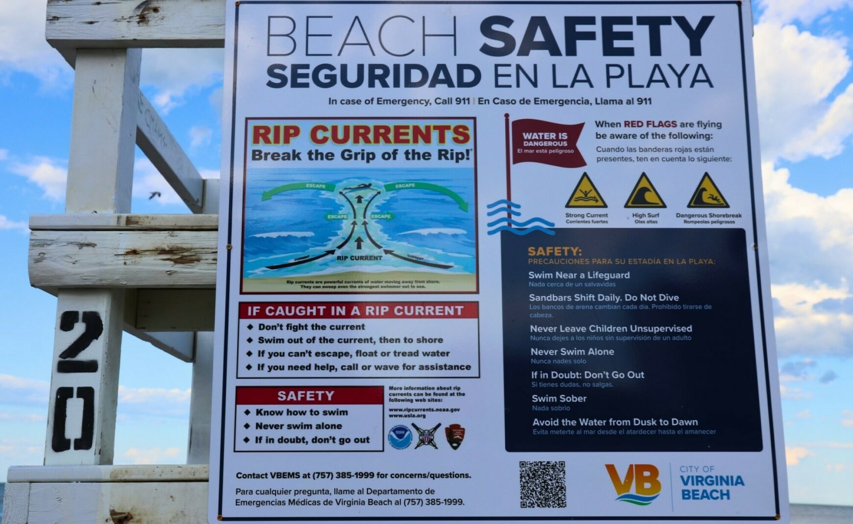 New Beach Safety Sign with two languages