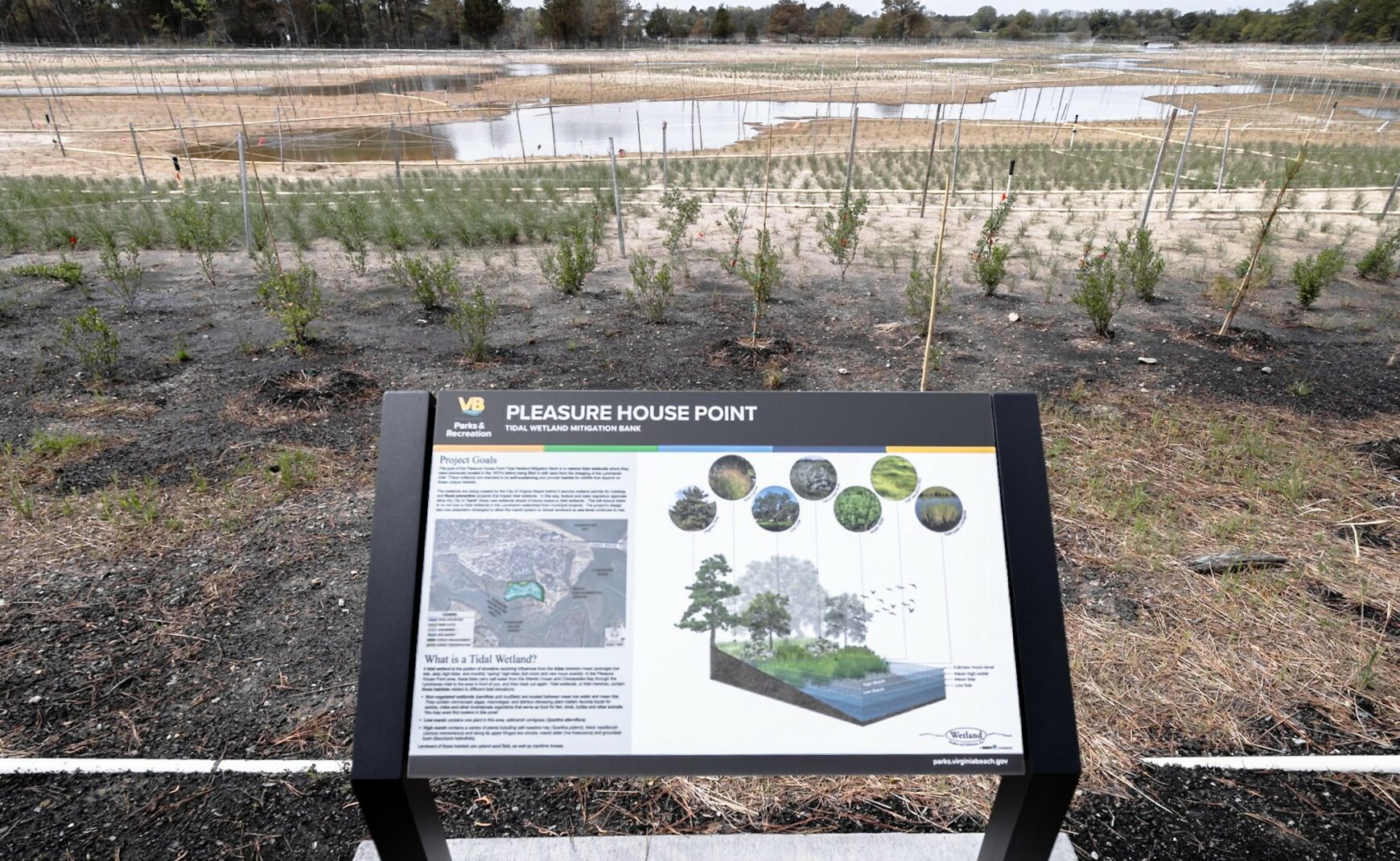 Pleasure House Point Tidal Wetland Mitigation Bank sign