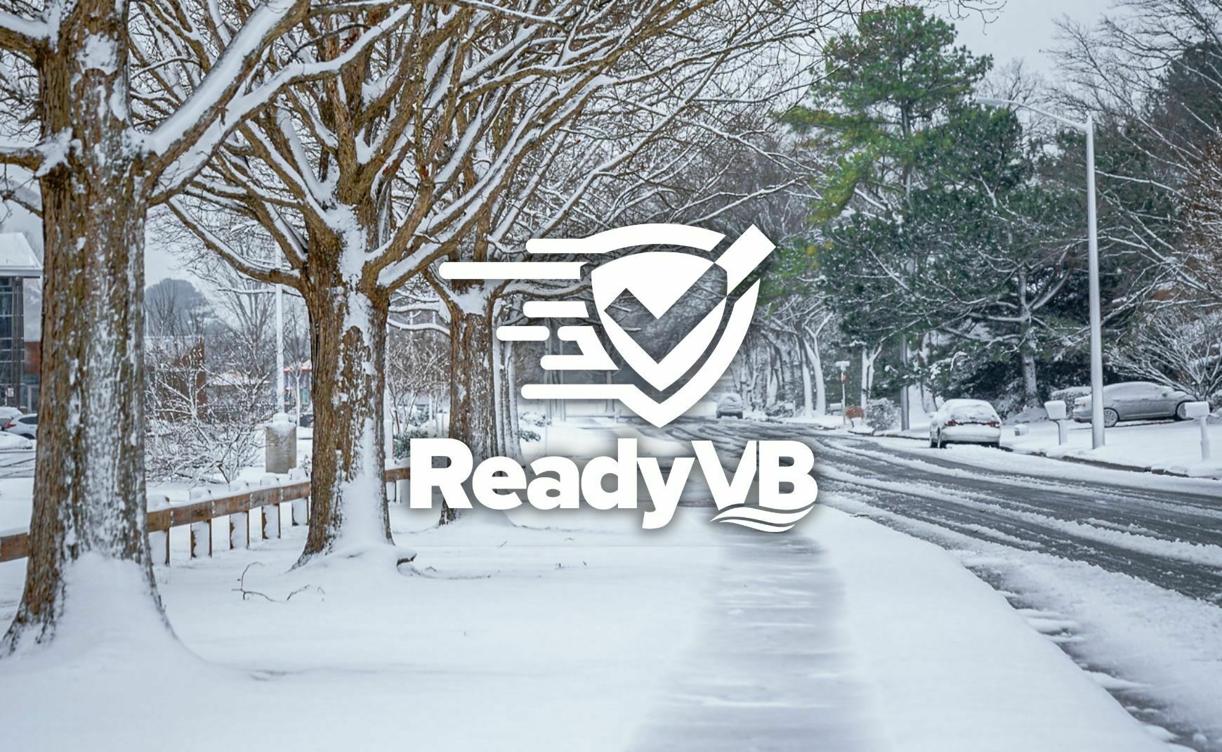 Ready VB logo with snowy neighborhood background