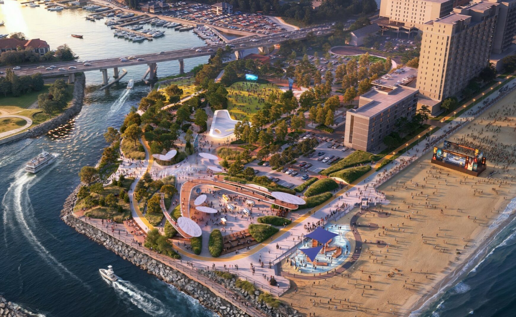 Rudee Park rendering looking west from Oceanfront