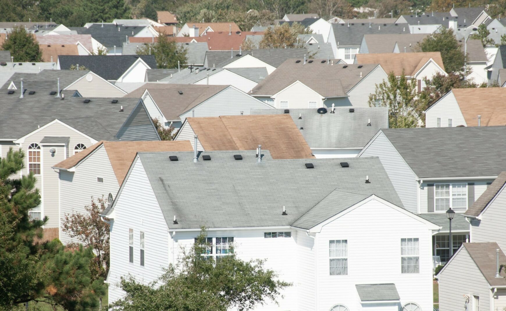 Aerial view of houses in a neighborhood
