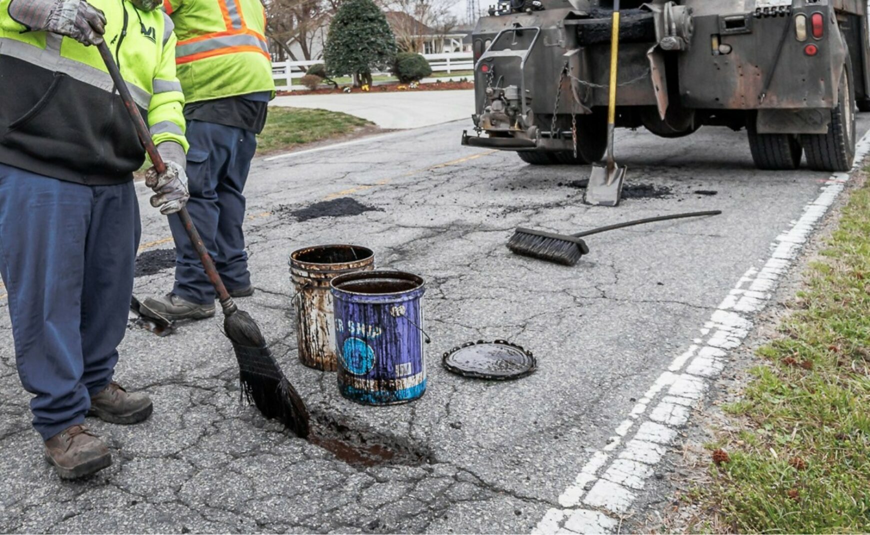Filling pothole