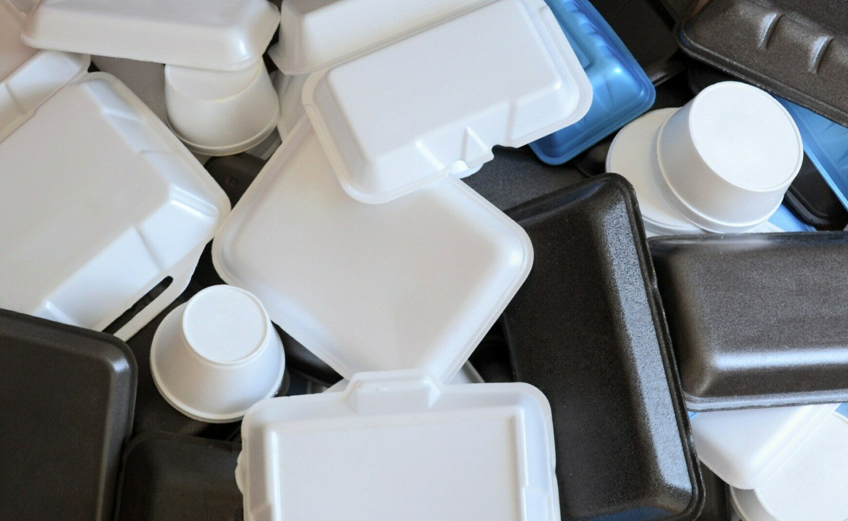 Pile of foam food containers