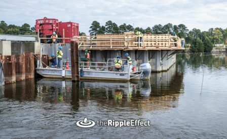 Construction of Windsor Woods Tide Gate with Ripple Effect logo