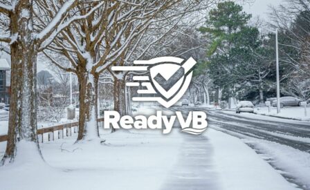 Ready VB logo with snowy neighborhood background