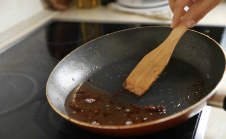 Used oil and grease in metal skillet