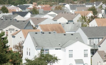 Aerial view of houses in a neighborhood