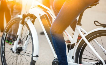 Close up of person sitting on e bike