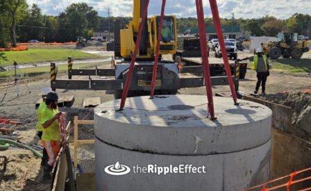 Construction crew with hydrodynamic separator