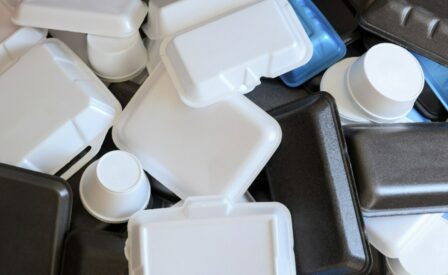 Pile of foam food containers