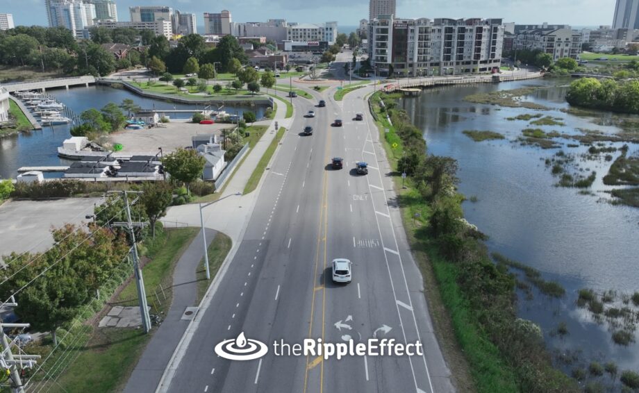 Aerial view of Laskin Road looking to Virginia Beach Resort Area