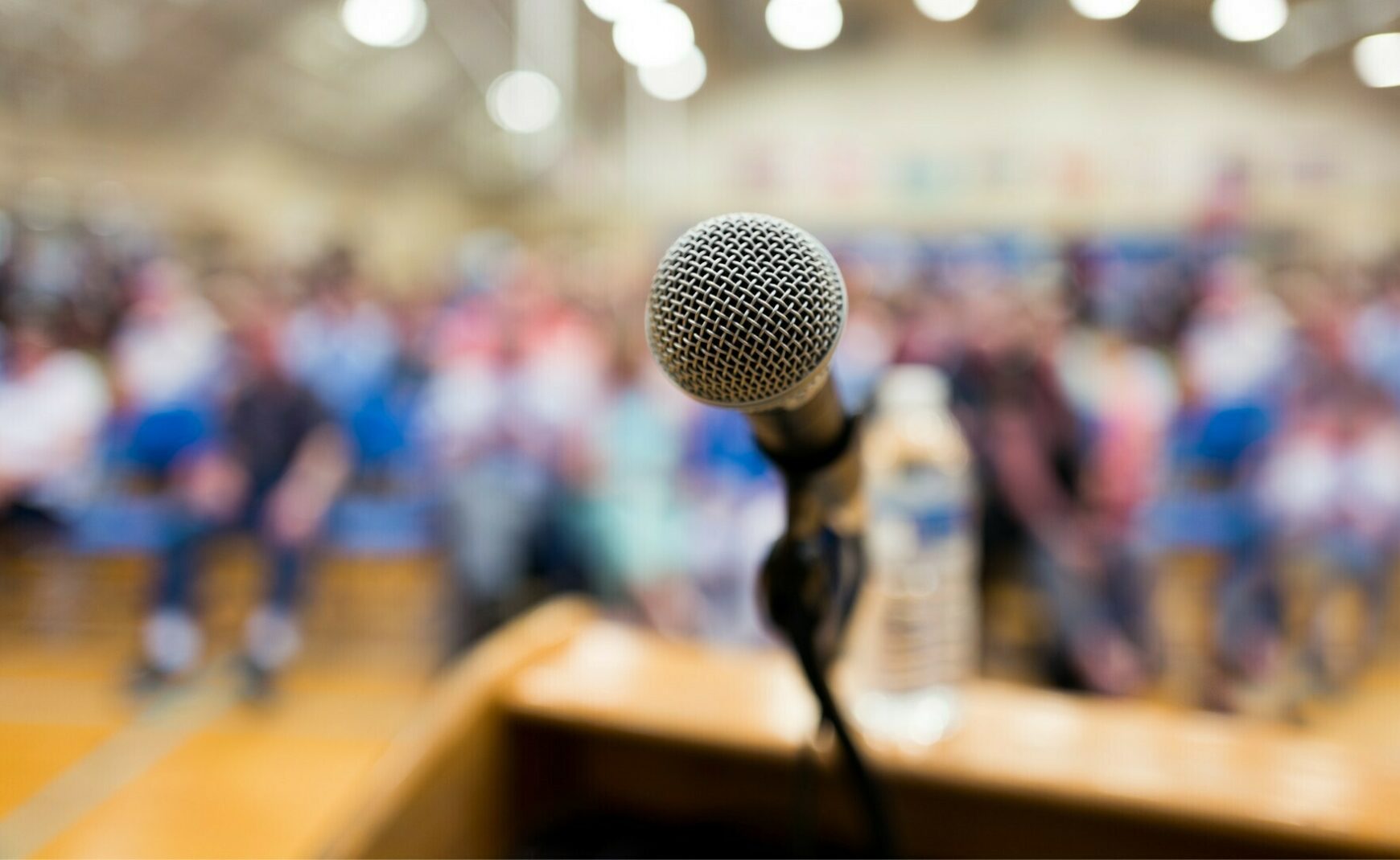 Microphone at podium close up shot