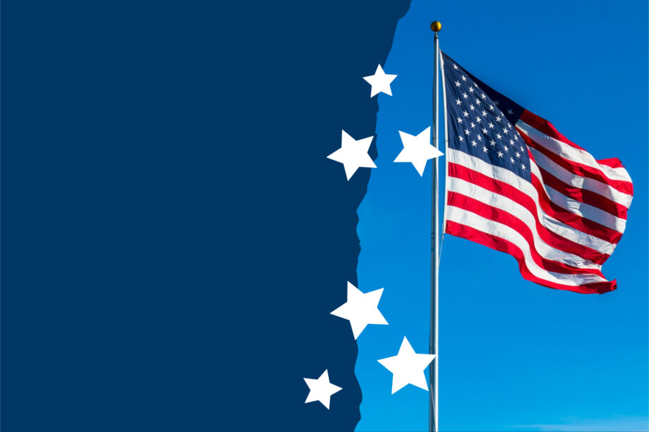 American flag on blue background with stars