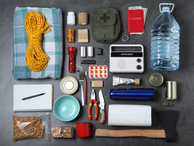 Emergency kit items on table
