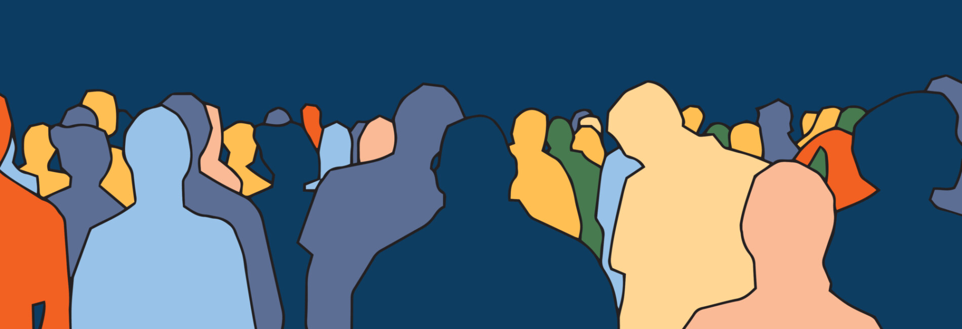Abstract outlines of individual people in crowd