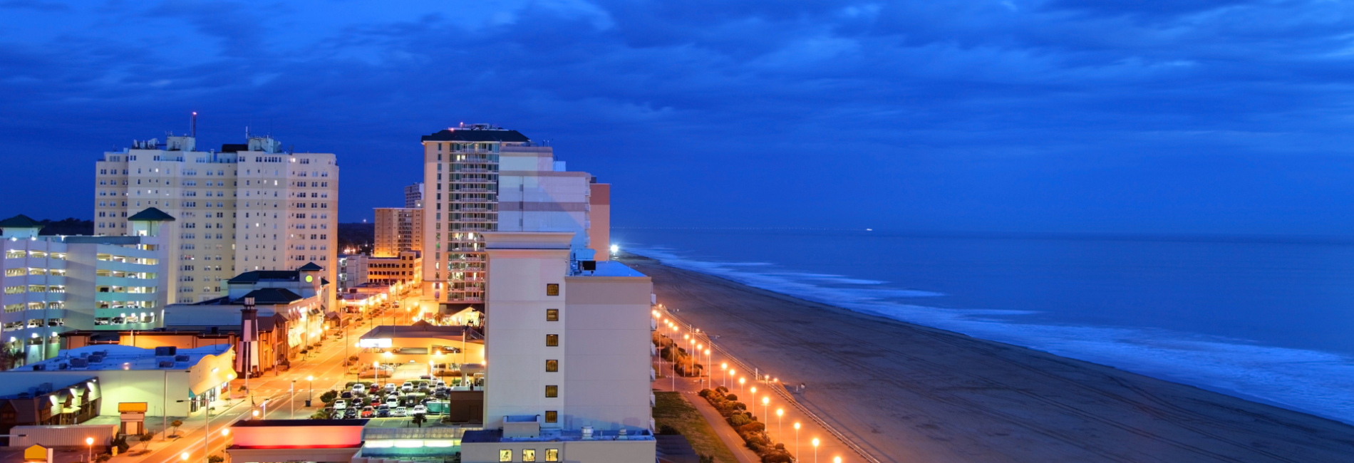 Virginia Beach Oceanfront at night looking north