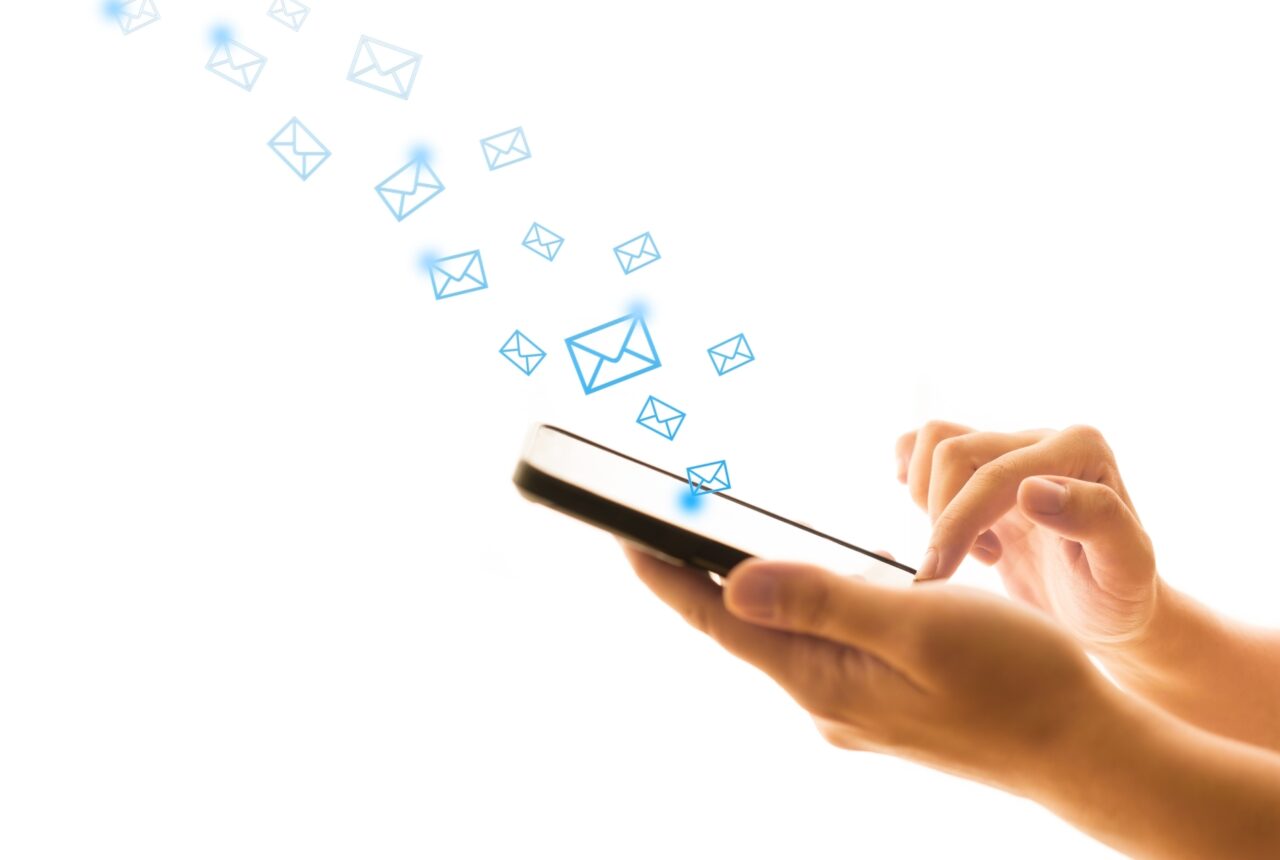 Email envelopes flying off phone screen