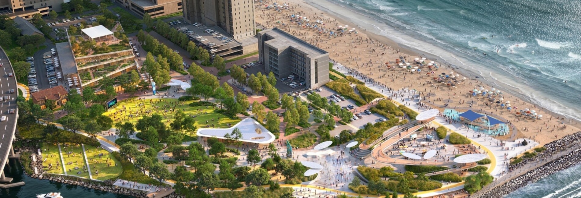 Rudee Park rendering aerial view from Rudee Inlet