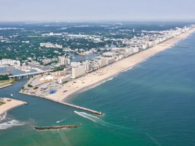 Aerial view of Oceanfront area from the south looking northwest with Rudee Loop in the foreground
