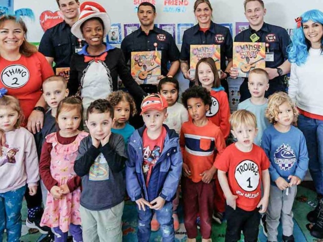 Firefighters visiting kids