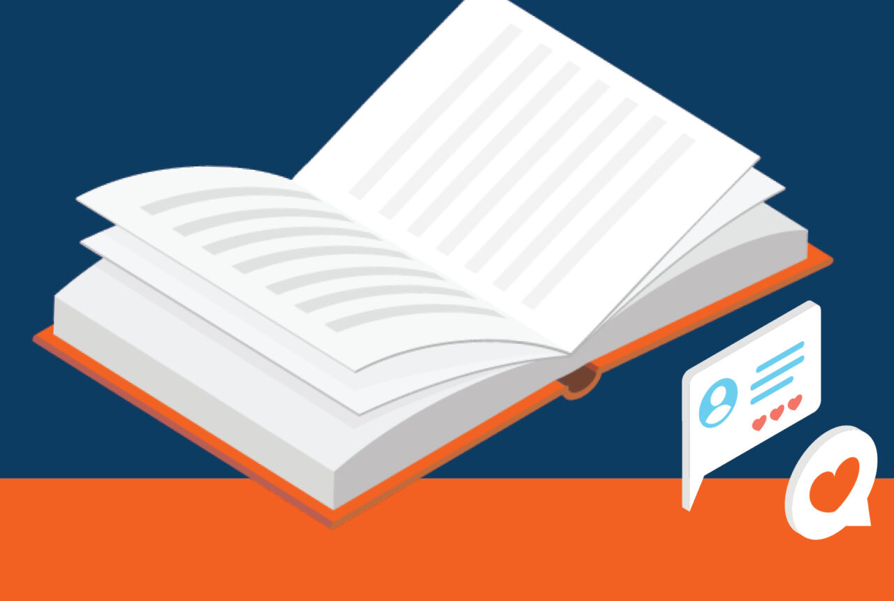 Rednering of open book on blue background