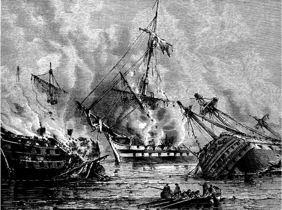 Burning Ships Incendie de la Flotte end 18th century