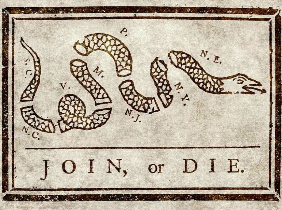 Join or die Benjamin Franklins warning to British colonies in
