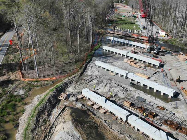 1 New roadway bridge supports on east side of North Landing River